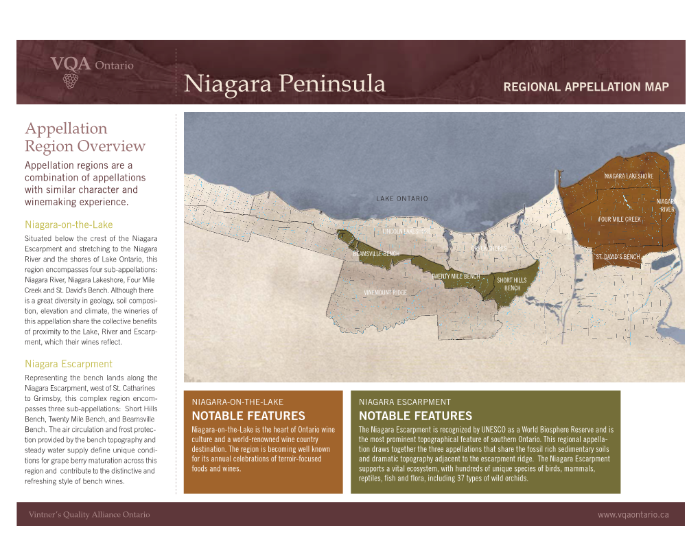 Niagara Peninsula REGIONAL APPELLATION MAP