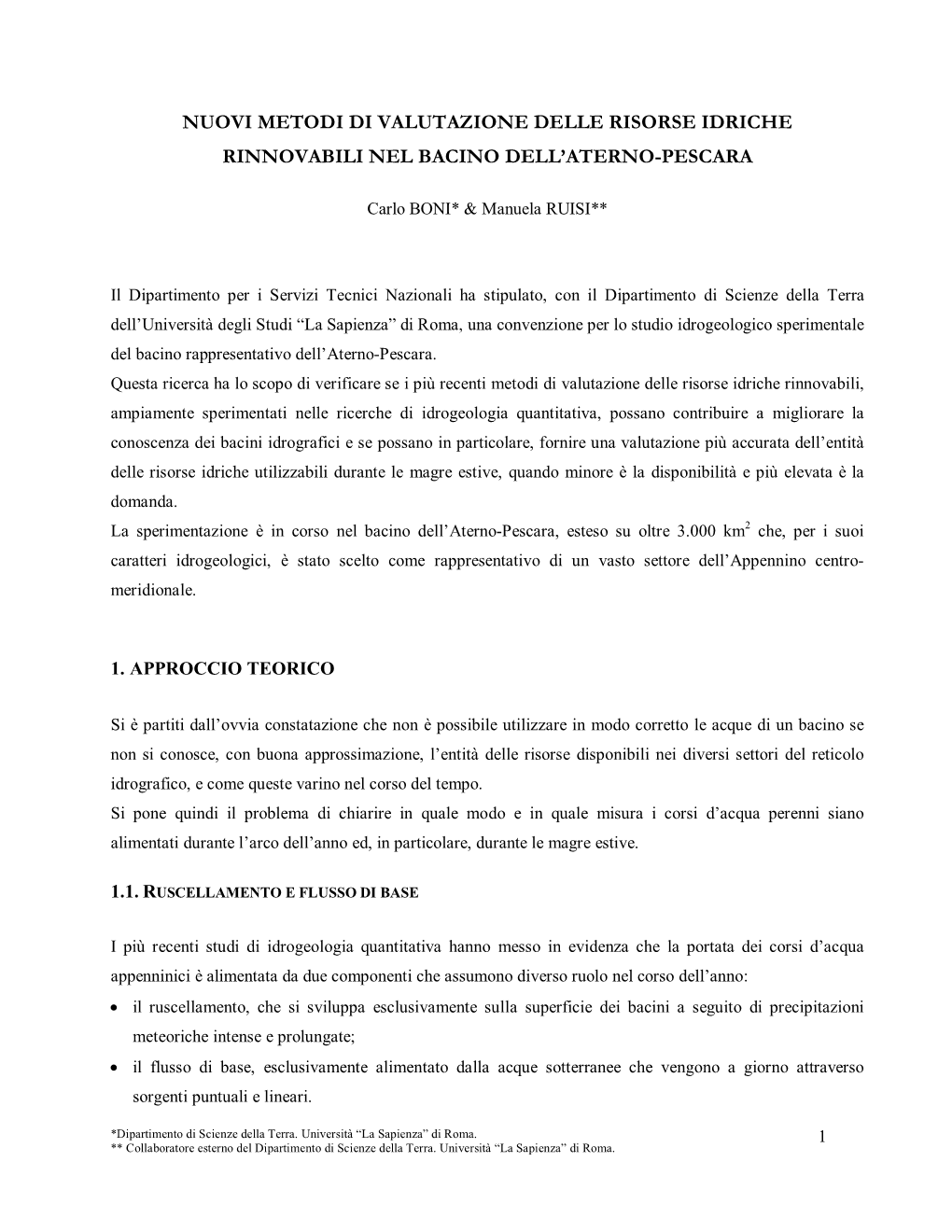 Nuovi Metodi Di Valutazione Delle Risorse Idriche Rinnovabili Nel Bacino Dell’Aterno-Pescara