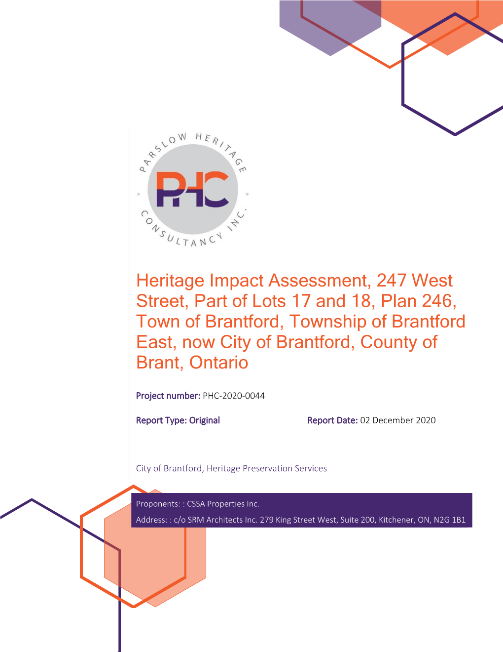 Heritage Impact Assessment, 247 West Street, Part of Lots 17 And