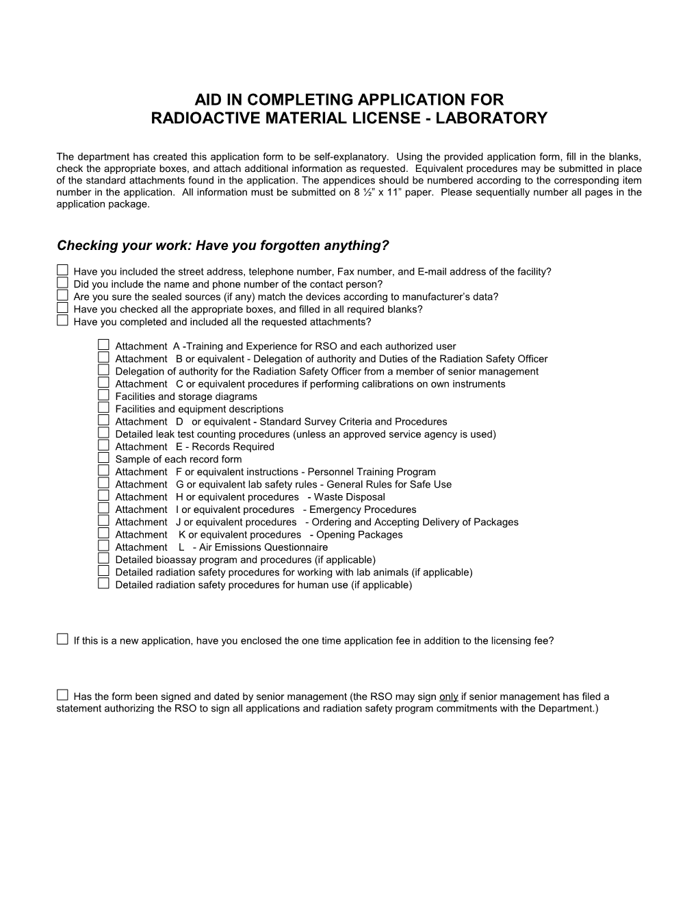 Washington State Department Of Health - Office Of Radiation Protection - Radioactive Materials Section - Application For Laboratory License