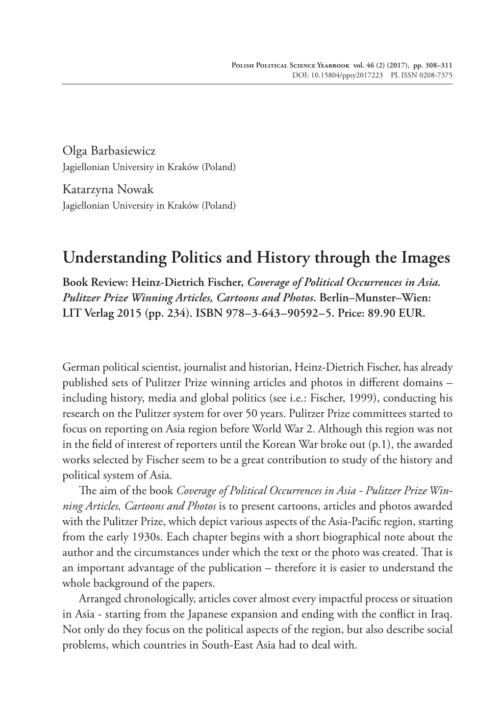 Understanding Politics and History Through the Images Book Review: Heinz-Dietrich Fischer, Coverage of Political Occurrences in Asia