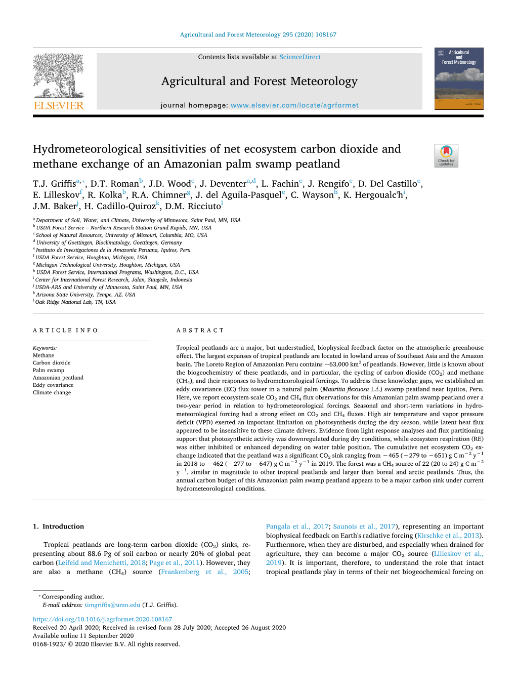 Hydrometeorological Sensitivities of Net Ecosystem Carbon Dioxide and Methane Exchange of an Amazonian Palm Swamp Peatland