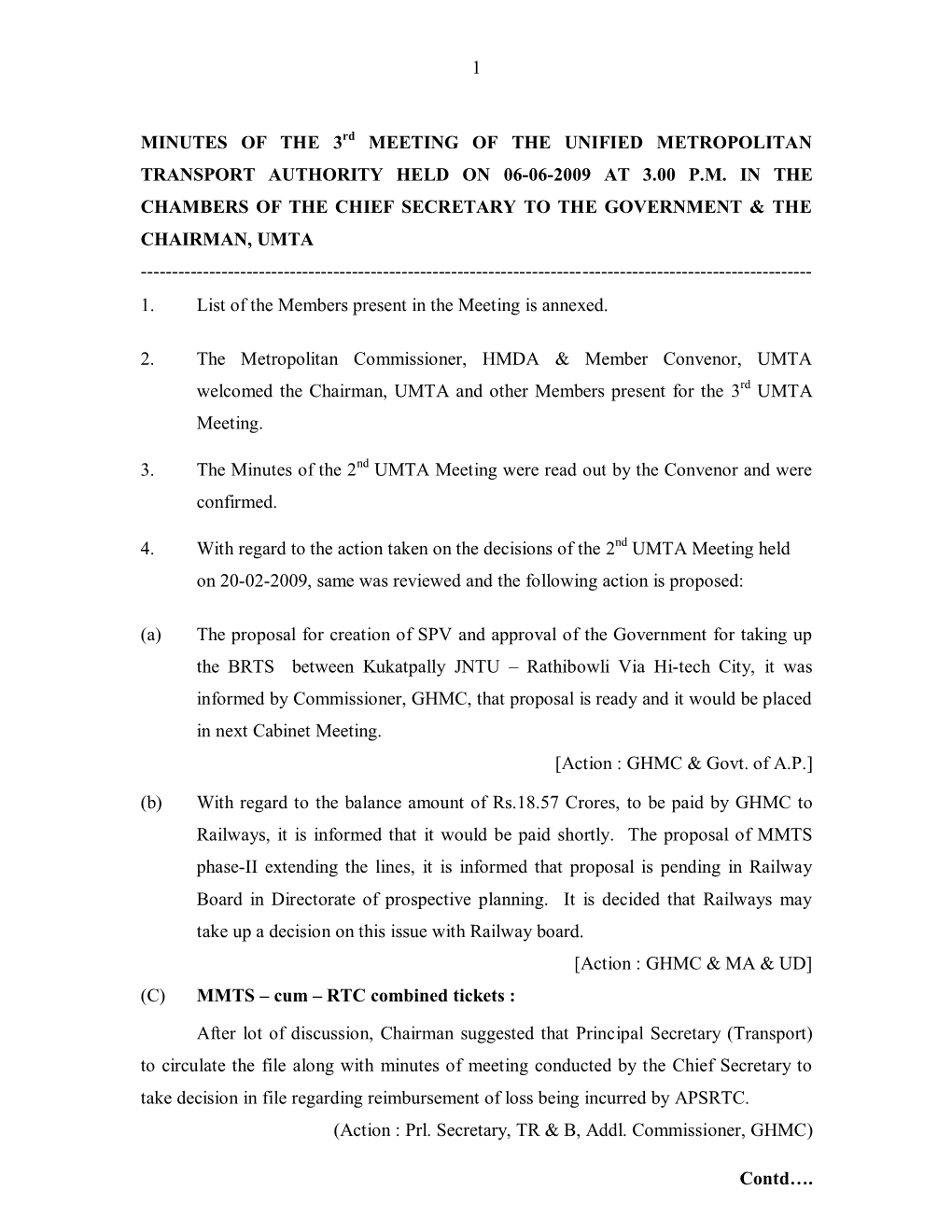 Minutes of the 2Nd Meeting of the Unified Metropolitan Transport Authority Held on 20-02-2009 at 3