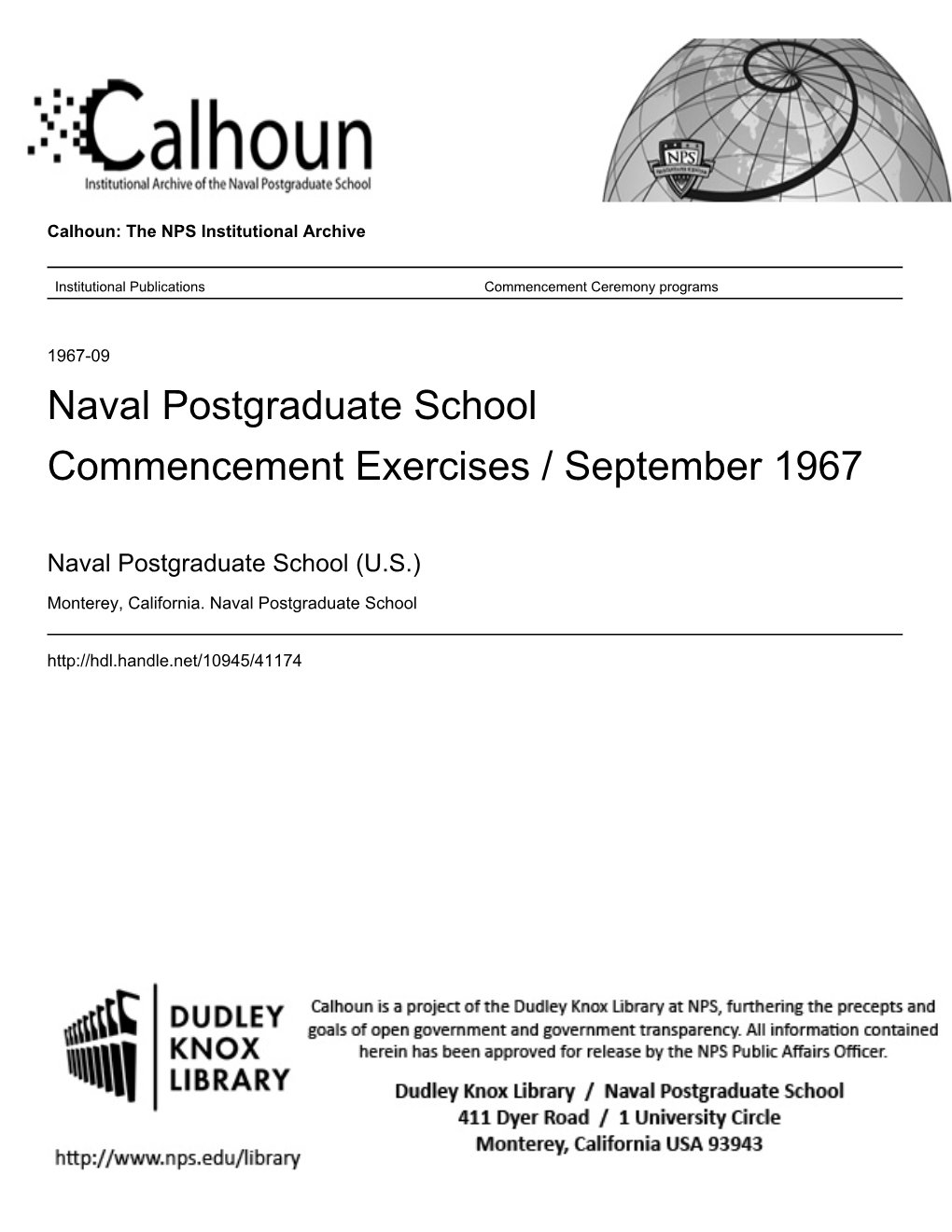 Naval Postgraduate School Commencement Exercises / September 1967