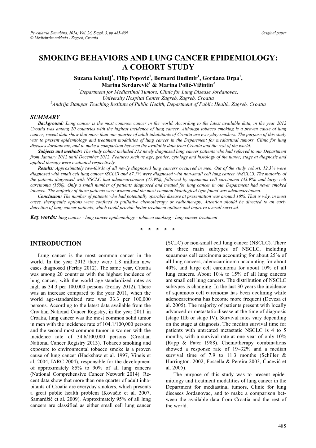 Smoking Behaviors and Lung Cancer Epidemiology