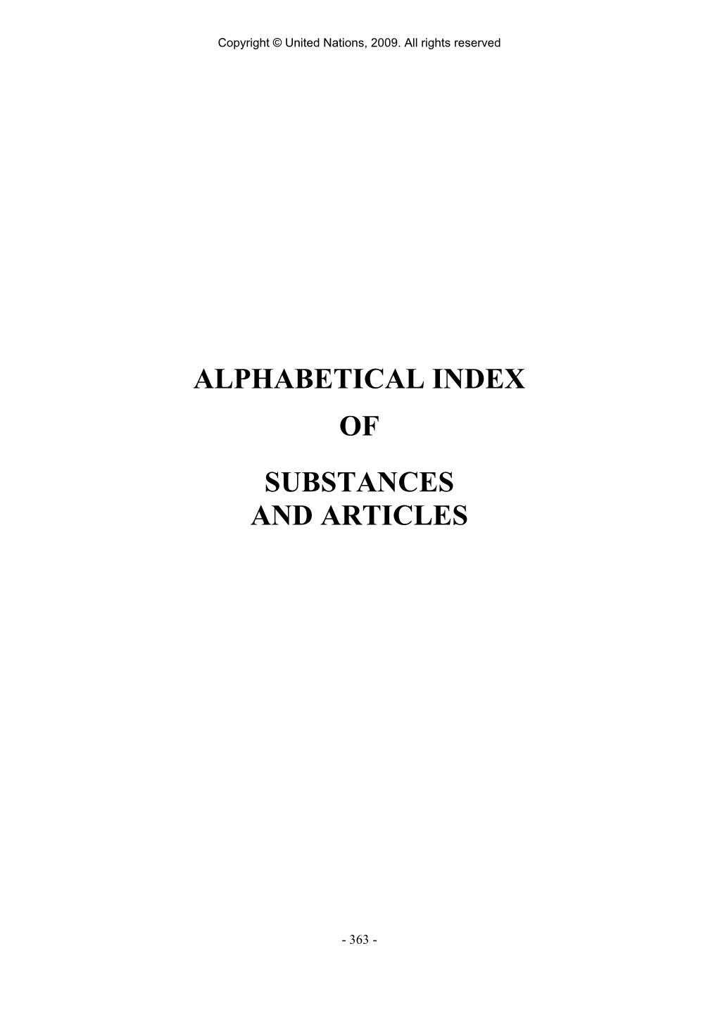 Alphabetical Index of Substances and Articles