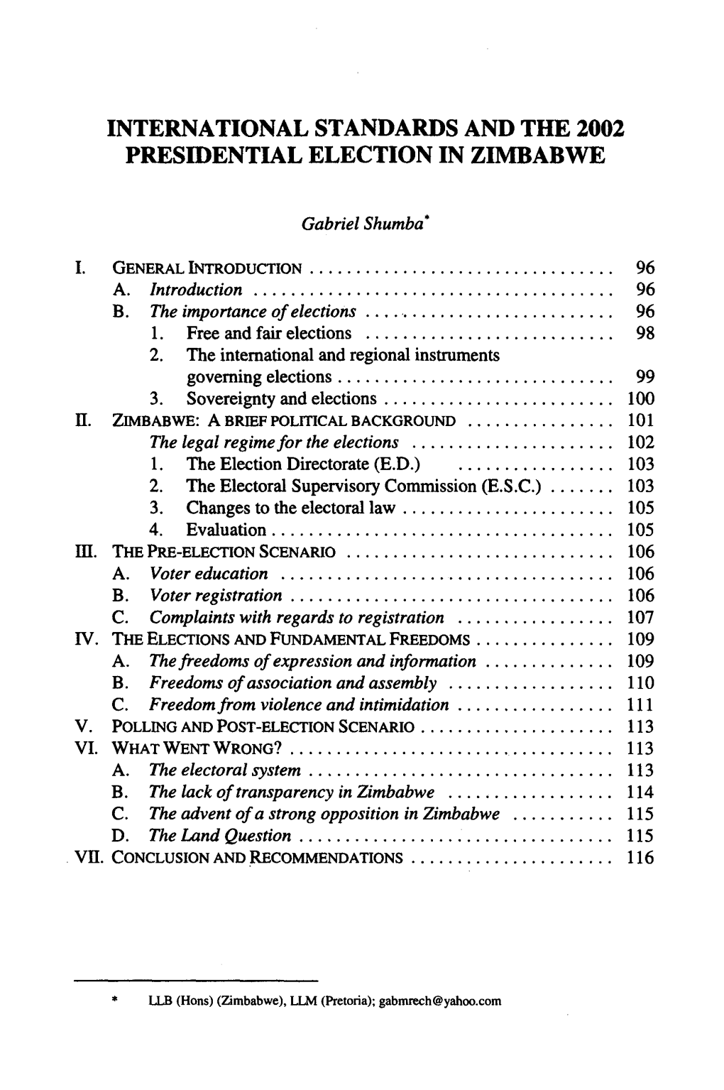 International Standards and the 2002 Presidential Election in Zimbabwe