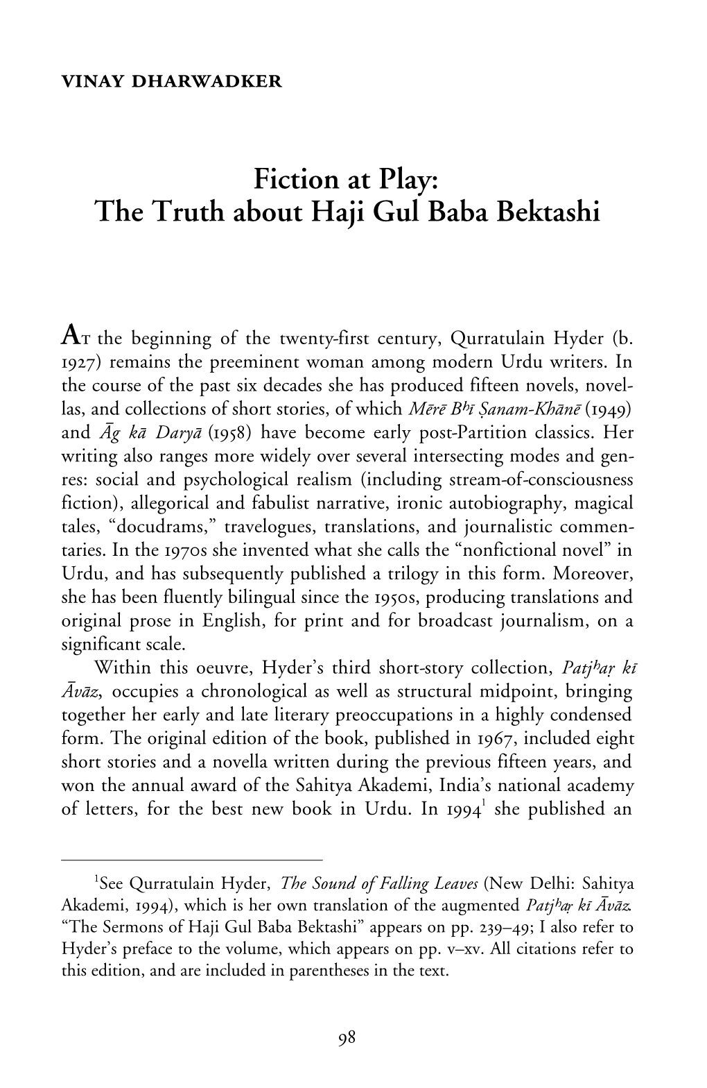 Fiction at Play: the Truth About Haji Gul Baba Bektashi