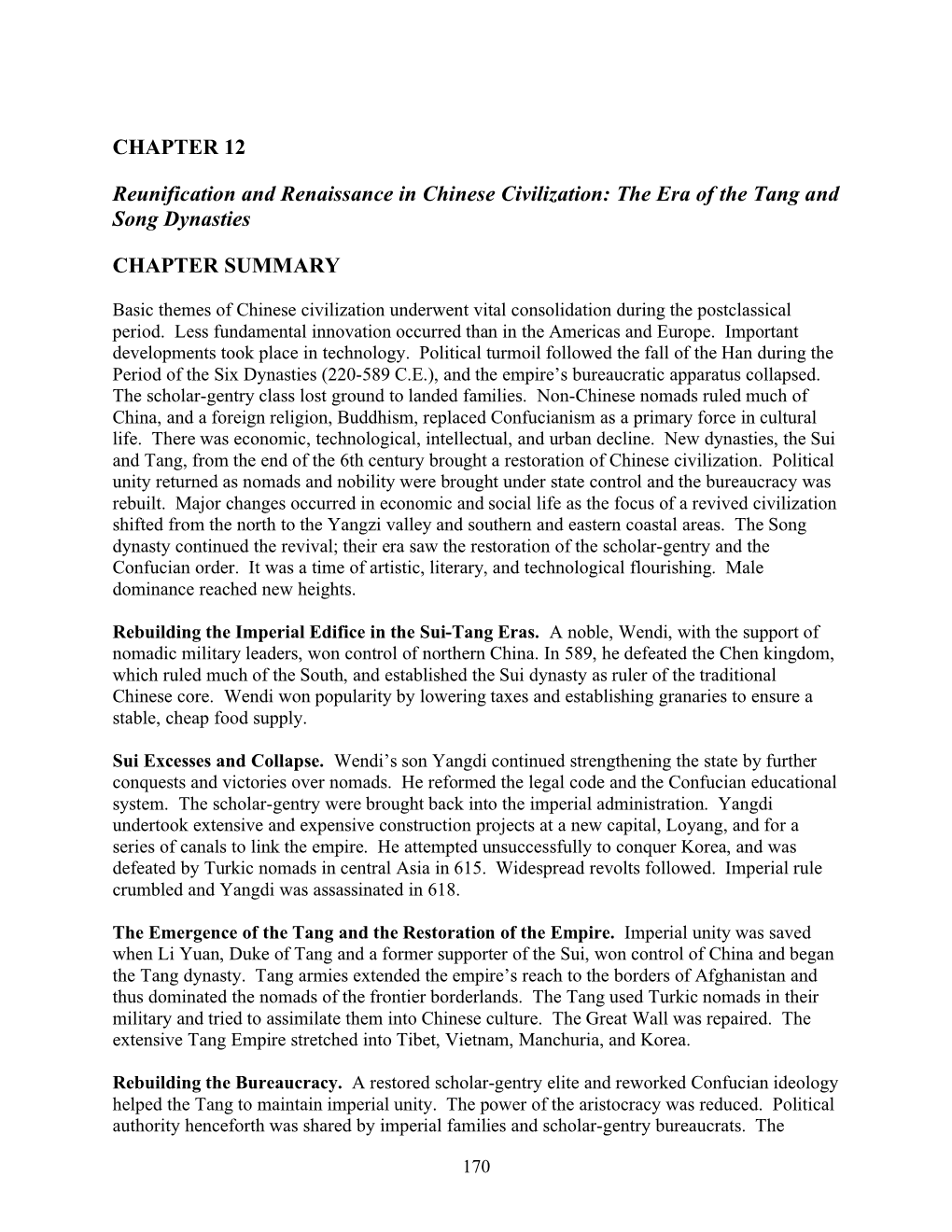 CHAPTER 12 Reunification and Renaissance in Chinese Civilization