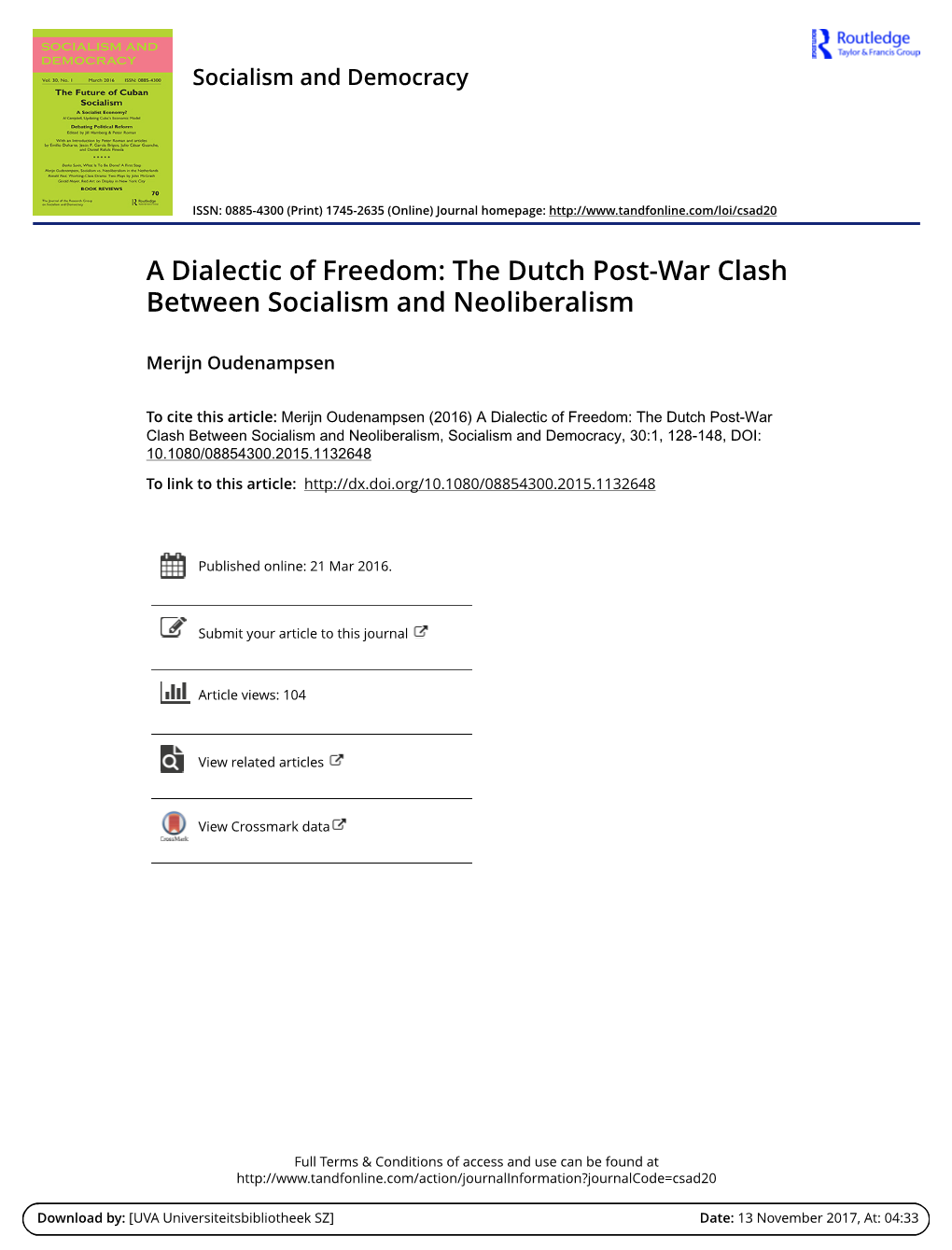 A Dialectic of Freedom: the Dutch Post-War Clash Between Socialism and Neoliberalism