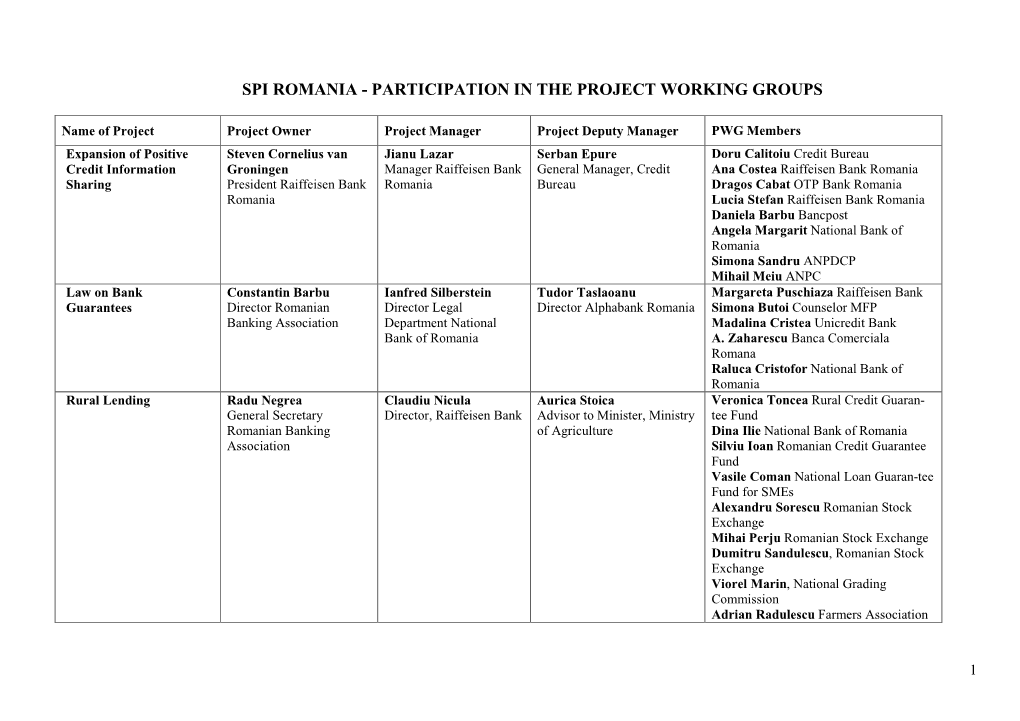 Spi Romania - Participation in the Project Working Groups