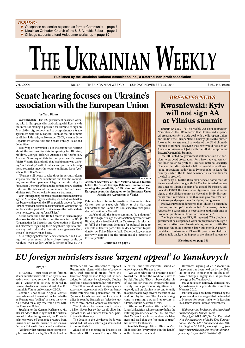 Senate Hearing Focuses on Ukraine's Association with the European Union
