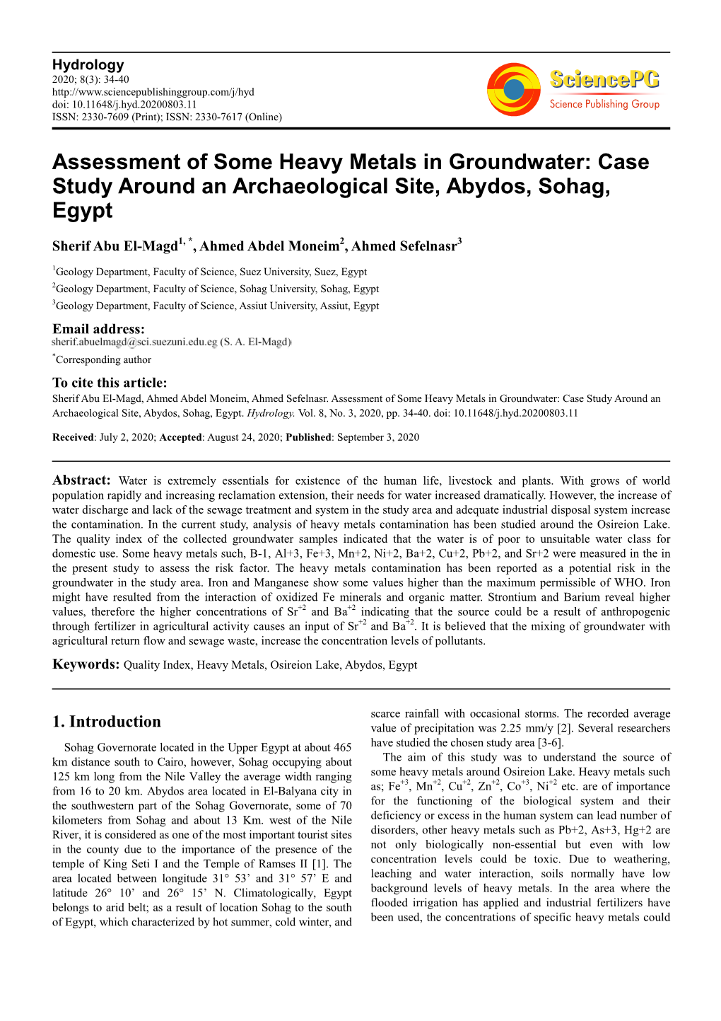 Case Study Around an Archaeological Site, Abydos, Sohag, Egypt