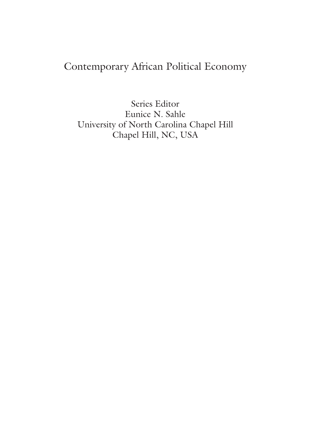 Contemporary African Political Economy