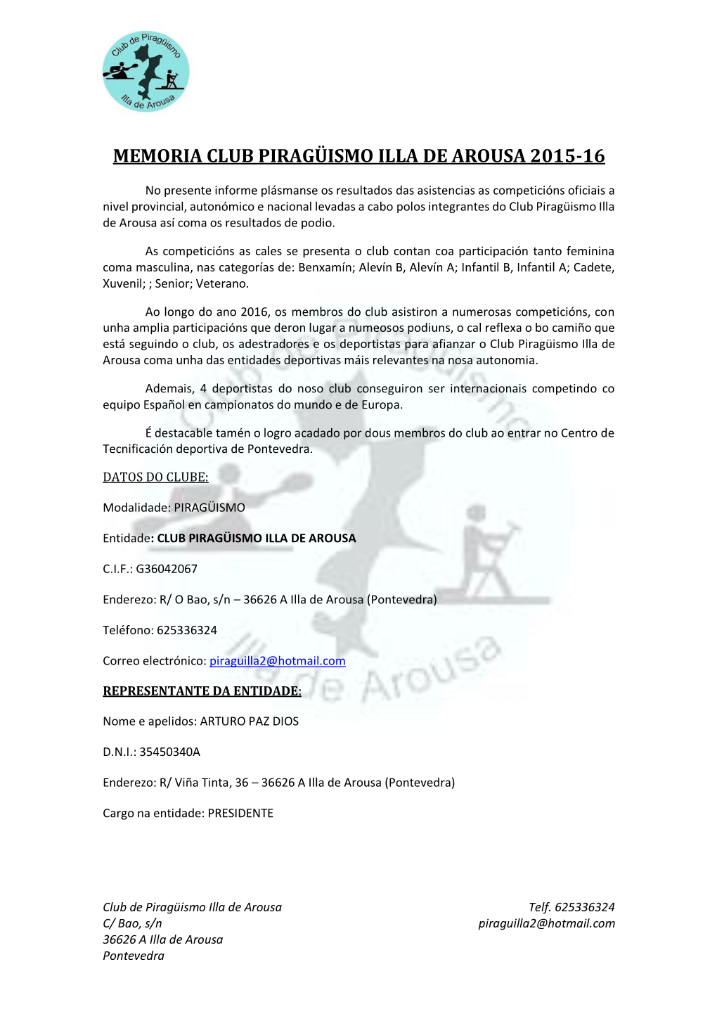 Memoria Club Piragüismo Illa De Arousa 2015-16