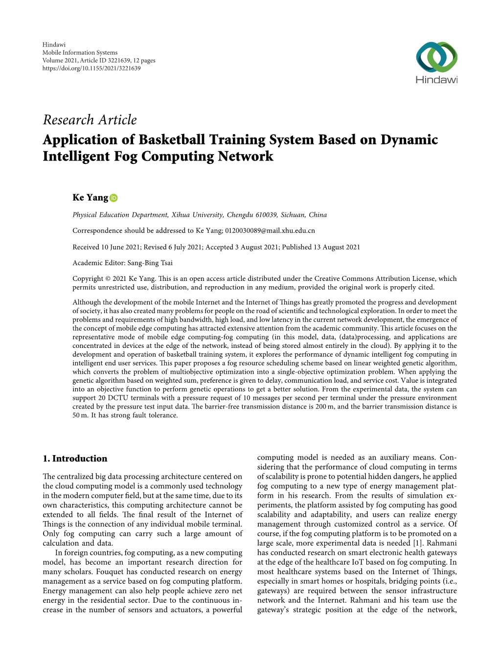 Application of Basketball Training System Based on Dynamic Intelligent Fog Computing Network