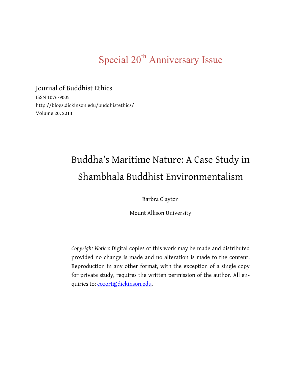 Special 20 Anniversary Issue Buddha's Maritime Nature: a Case