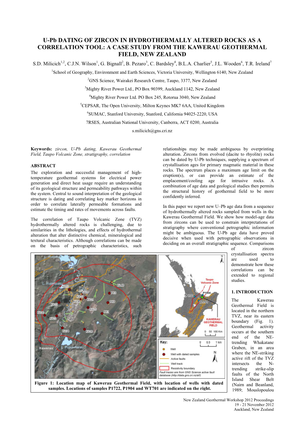 U-Pb DATING of ZIRCON in HYDROTHERMALLY ALTERED ROCKS AS a CORRELATION TOOL: a CASE STUDY from the KAWERAU GEOTHERMAL FIELD, NEW ZEALAND S.D