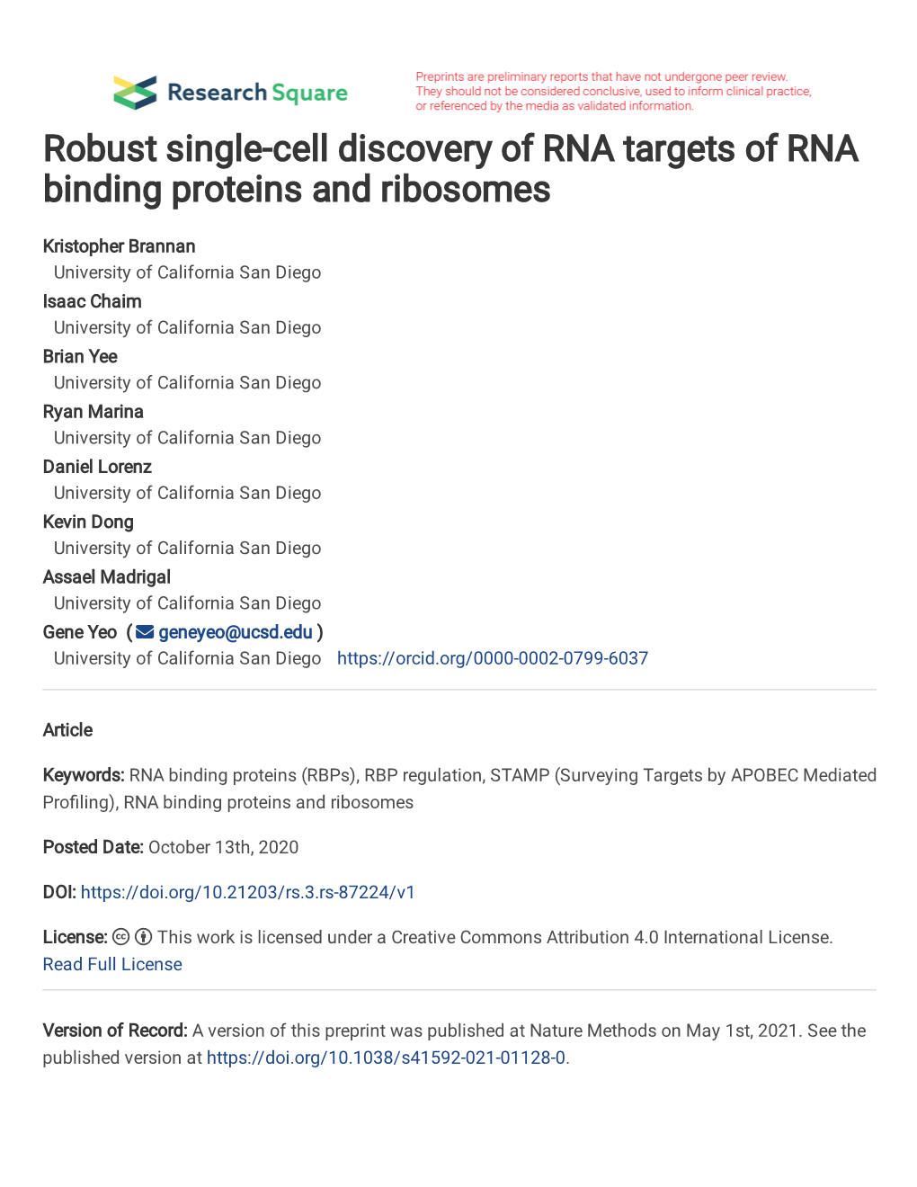 Robust Single-Cell Discovery of RNA Targets of RNA Binding Proteins and Ribosomes