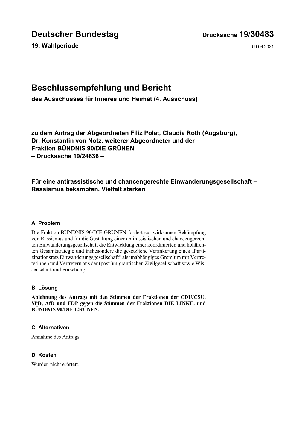 Zu Dem Antrag Der Abgeordneten Filiz Polat, Claudia Roth (Augsburg), Dr