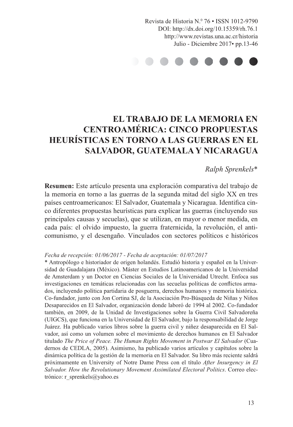 Cinco Propuestas Heurísticas En Torno a Las Guerras En El Salvador, Guatemala Y Nicaragua