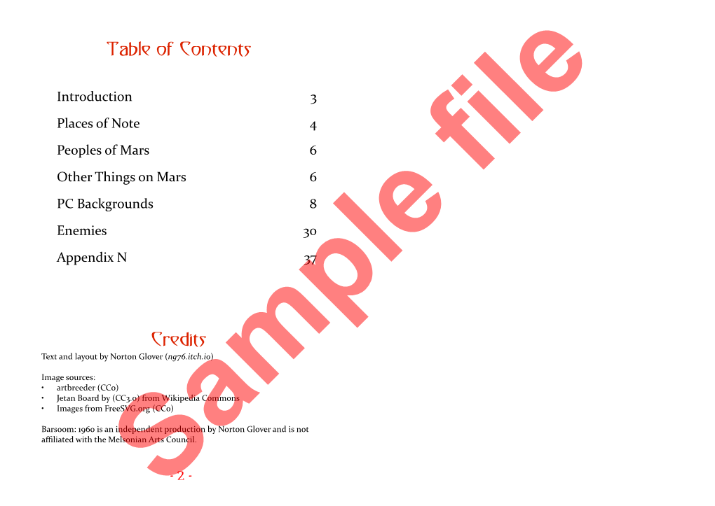 Table of Contents Credits