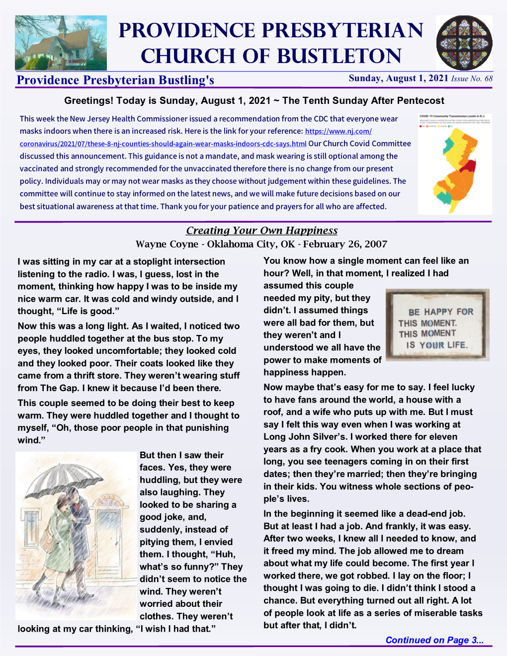 Providence Presbyterian Church of Bustleton Providence Presbyterian Bustling's Sunday, August 1, 2021 Issue No