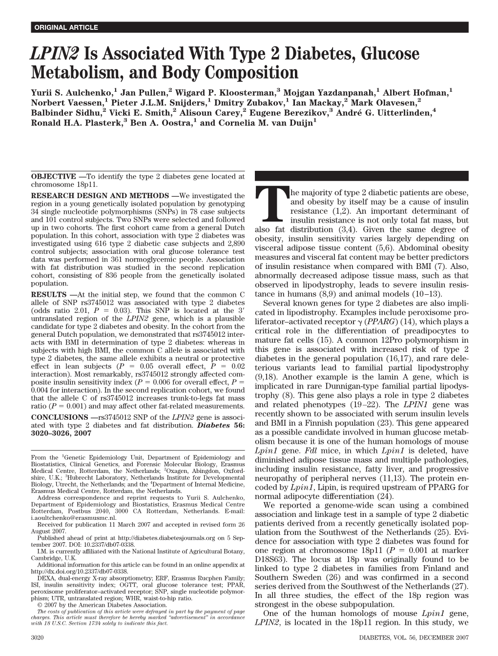 LPIN2 Is Associated with Type 2 Diabetes, Glucose Metabolism, and Body Composition Yurii S