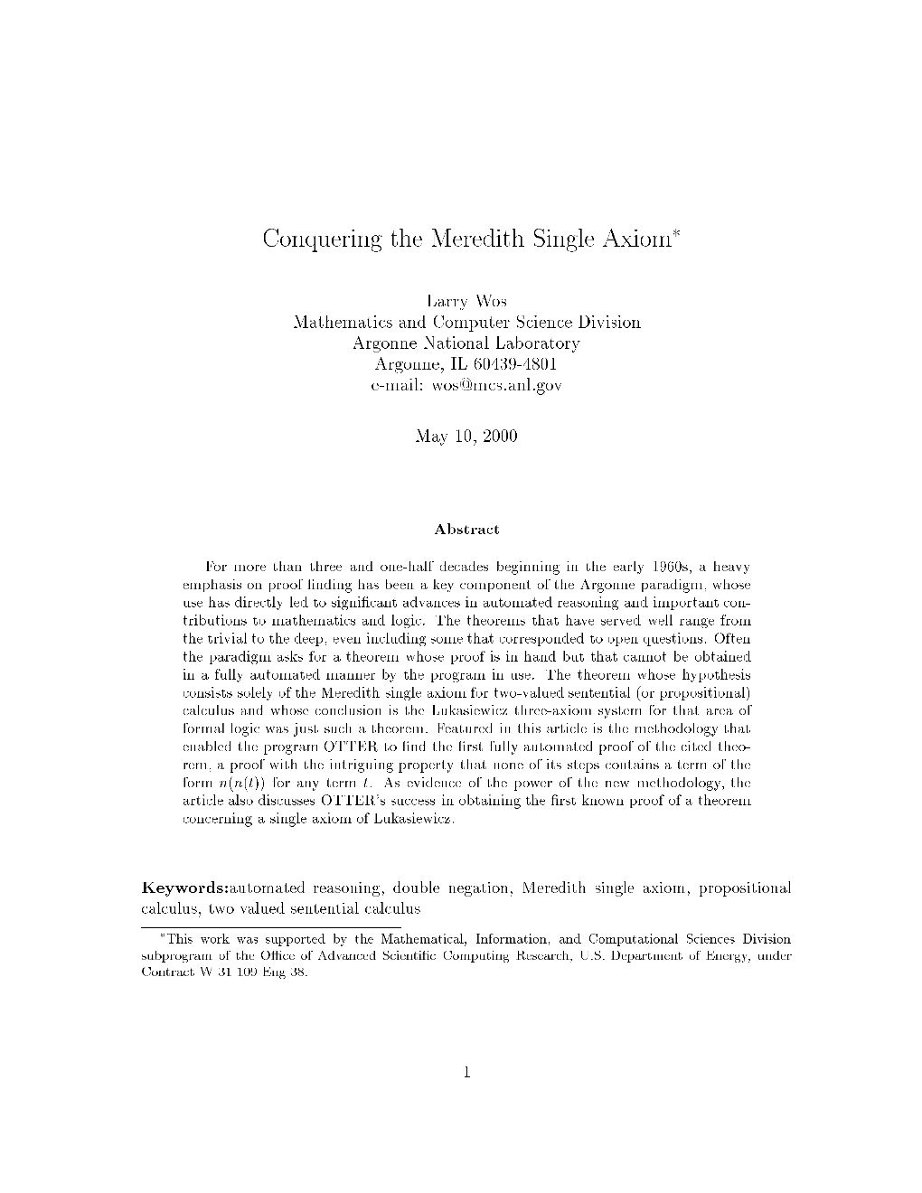 Conquering the Meredith Single Axiom