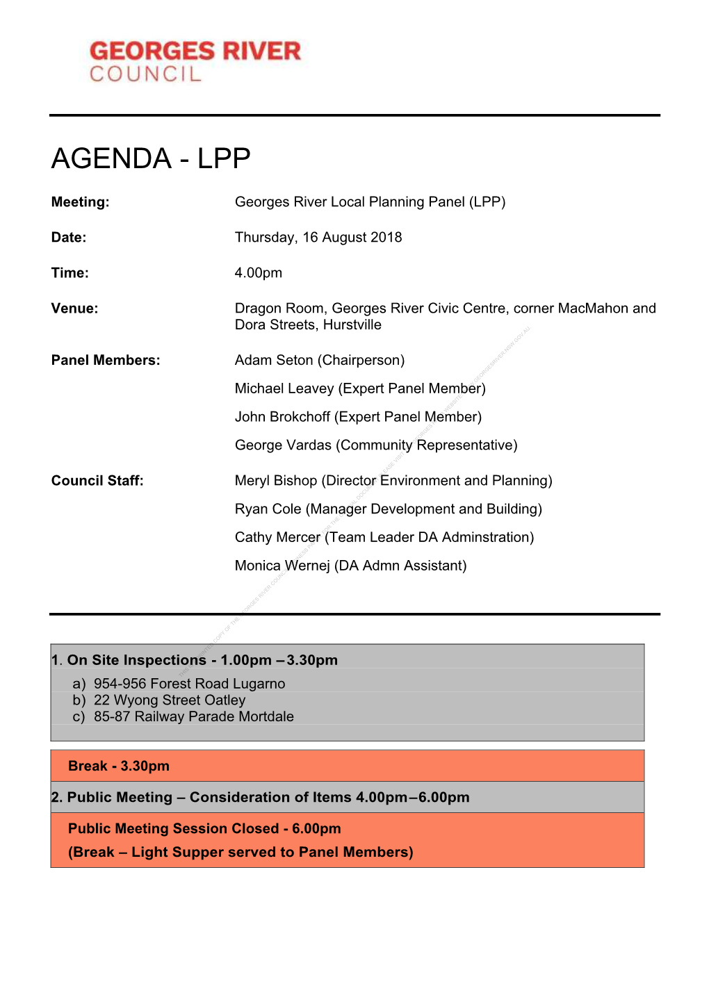 Agenda of Georges River Local Planning Panel (LPP)