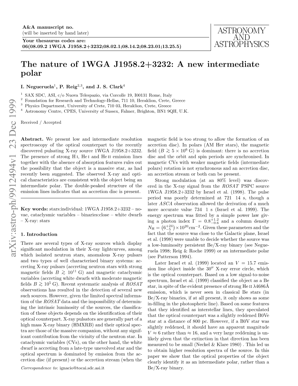 The Nature of 1WGA J1958. 2+ 3232: a New Intermediate Polar