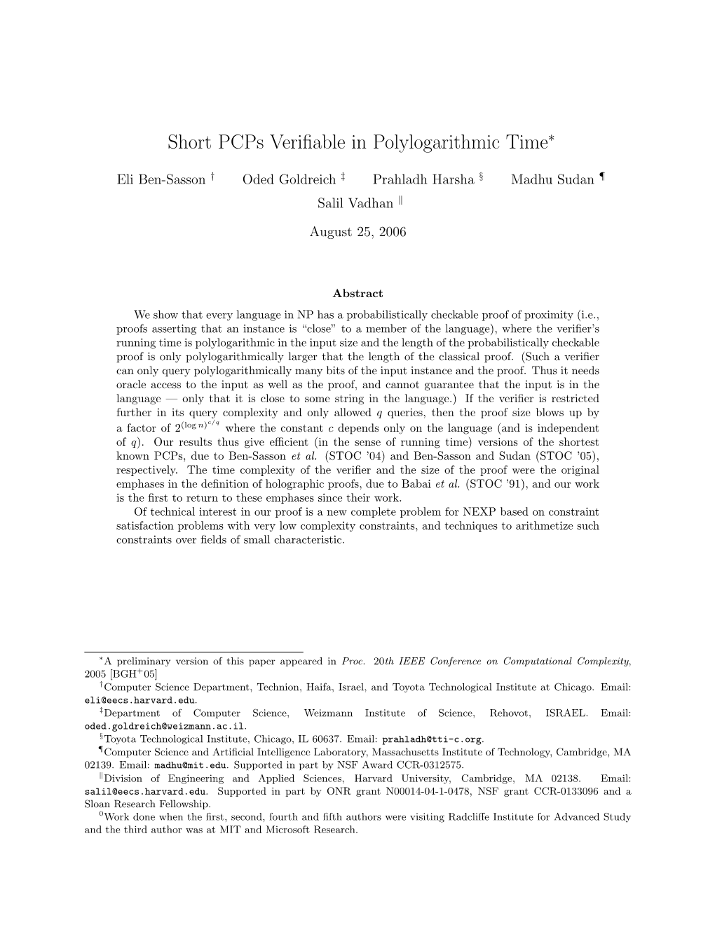 Short Pcps Verifiable in Polylogarithmic Time