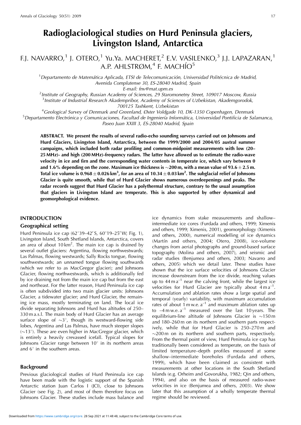 Radioglaciological Studies on Hurd Peninsula Glaciers, Livingston Island, Antarctica