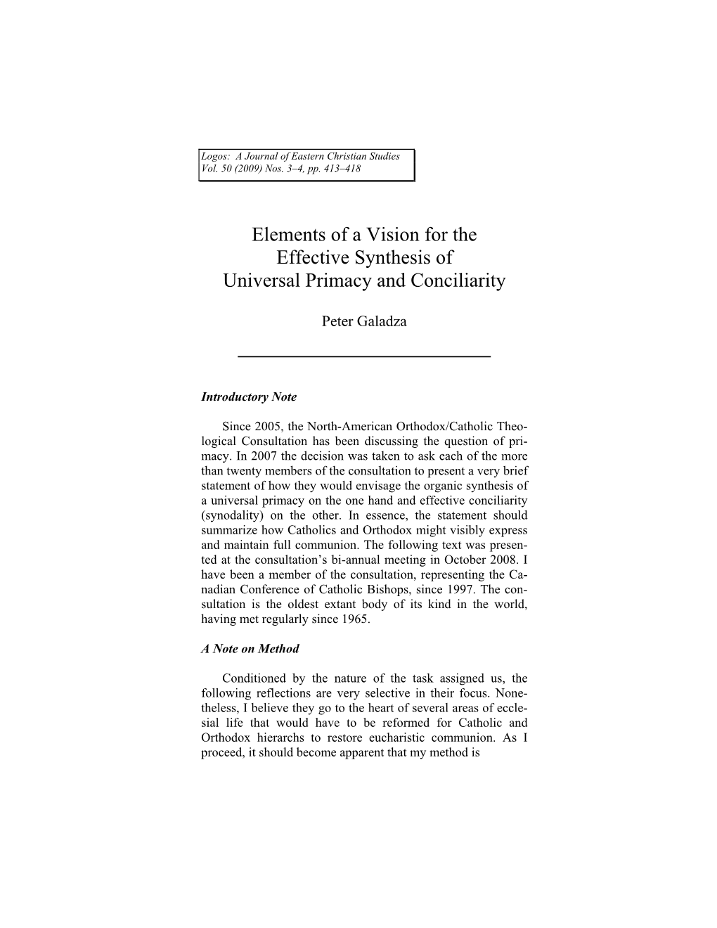 Elements of a Vision for the Effective Synthesis of Universal Primacy and Conciliarity