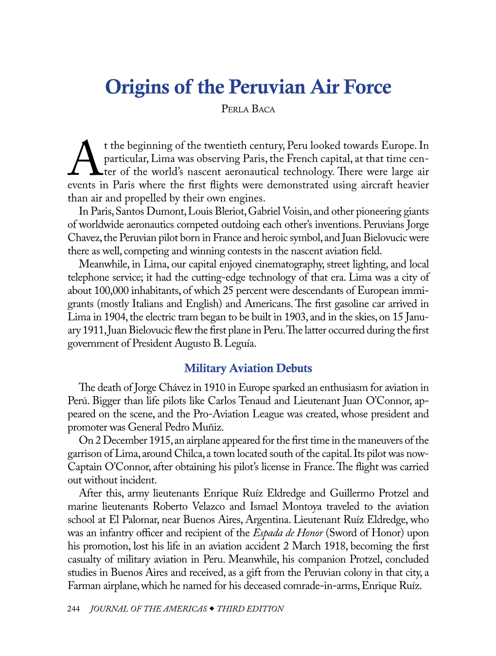 Origins of the Peruvian Air Force Perla Baca