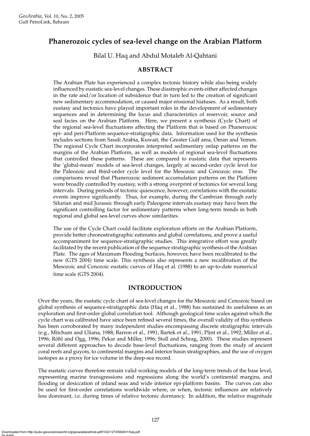 Phanerozoic Cycles of Sea-Level Change on the Arabian Platform