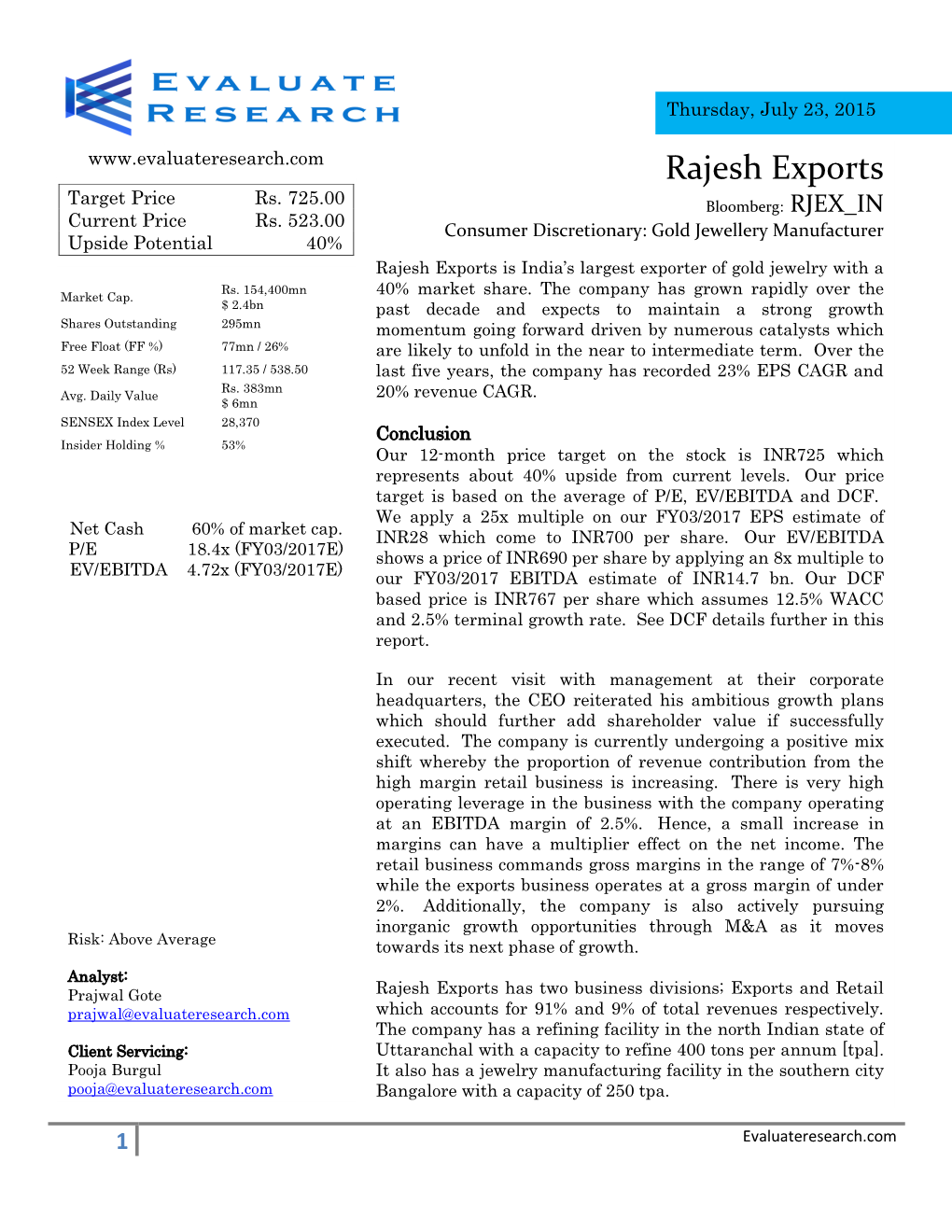 Rajesh Exports Target Price Rs