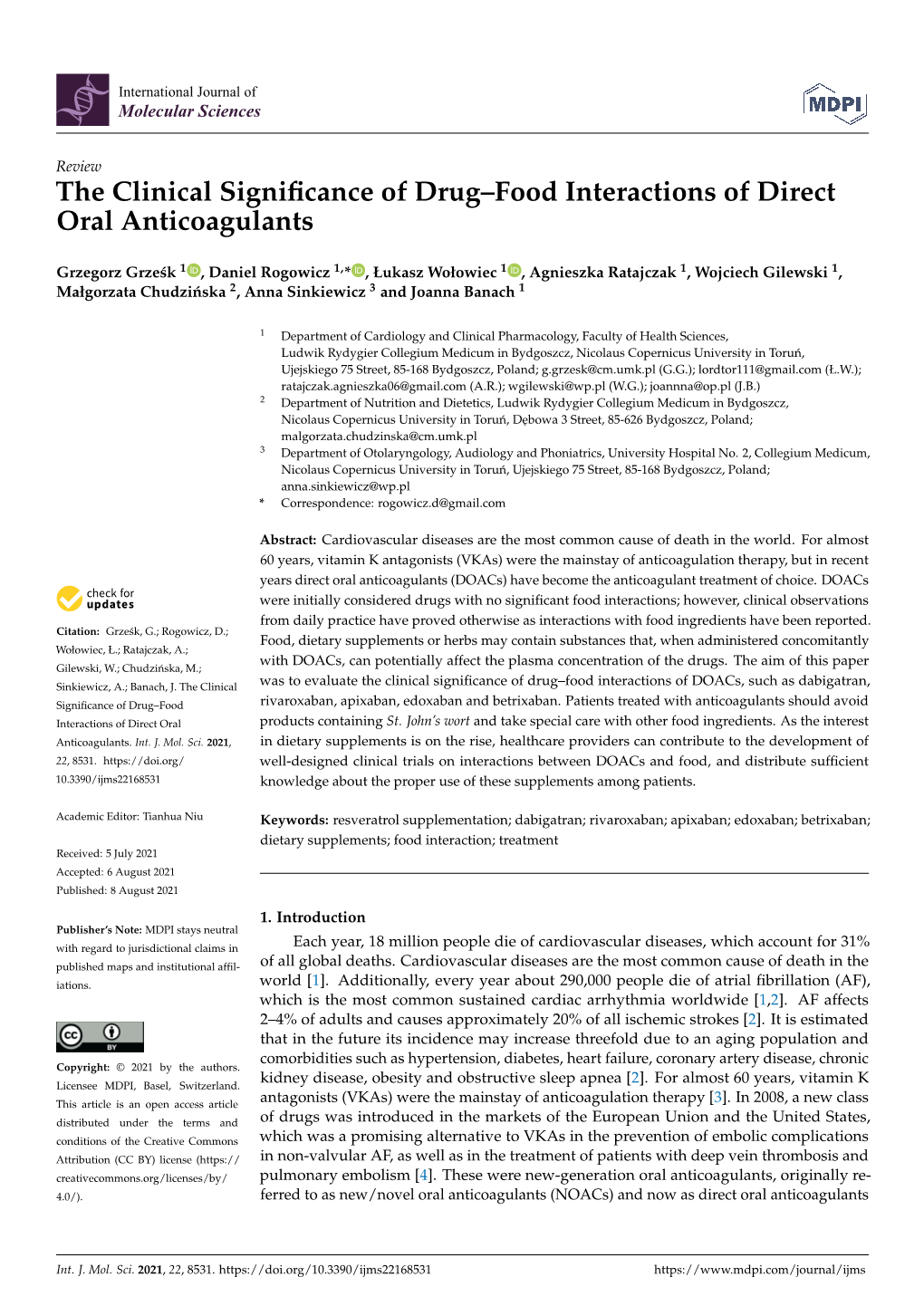 The Clinical Significance of Drug–Food Interactions of Direct Oral