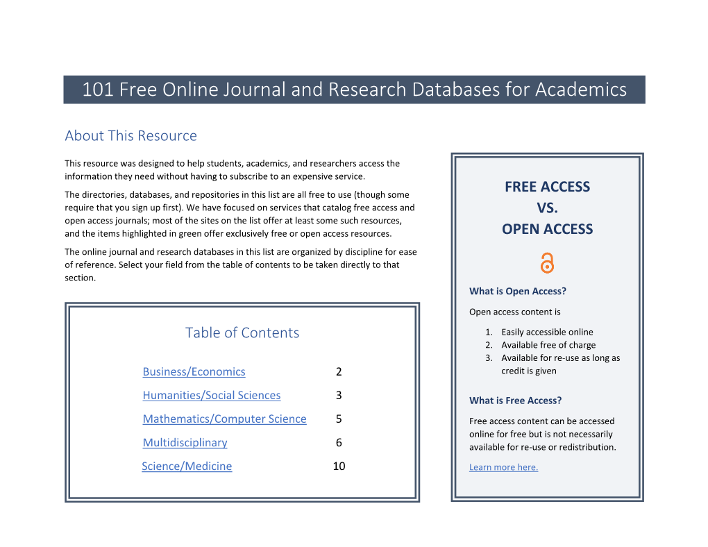 101 Free Online Journal and Research Databases for Academics