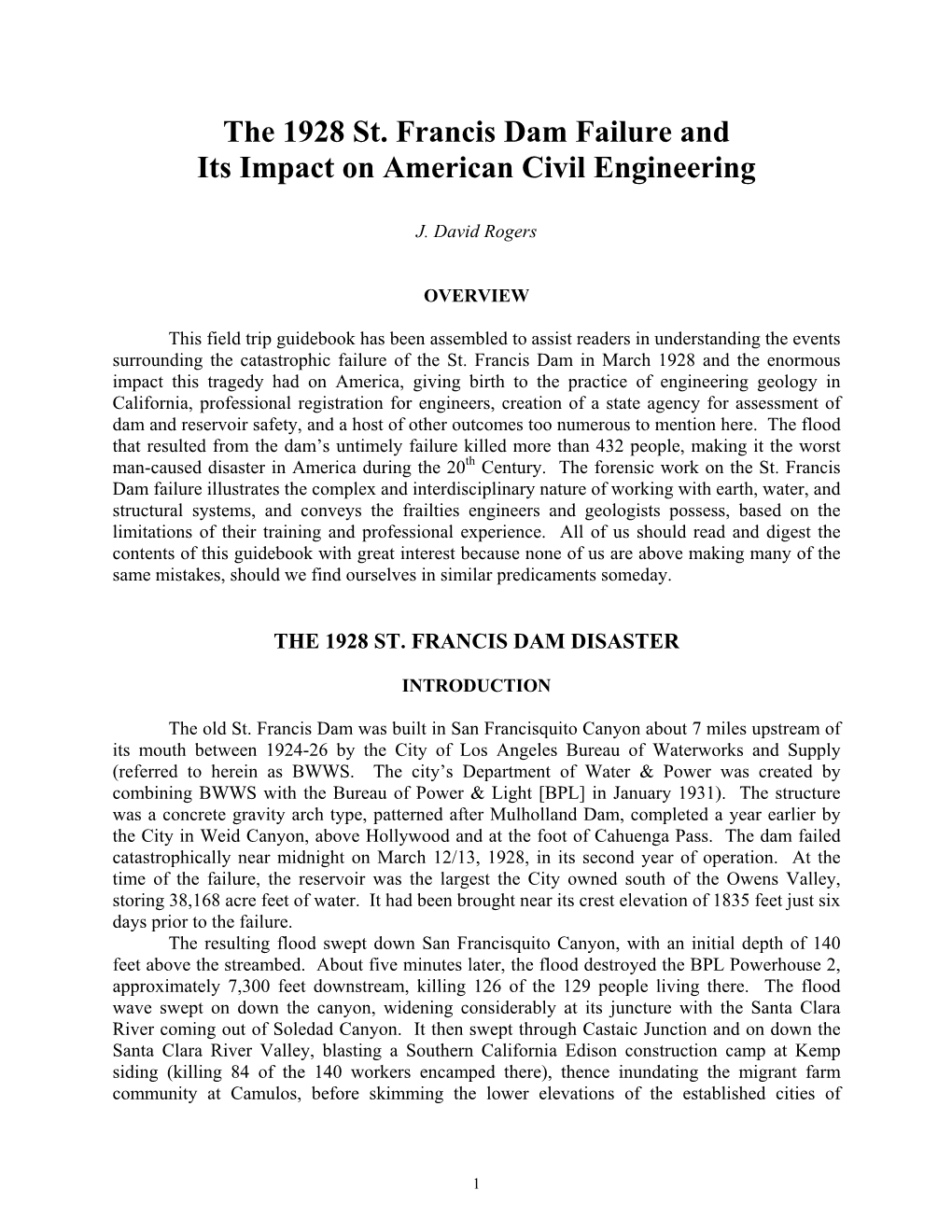 The 1928 St. Francis Dam Failure and Its Impact on American Civil Engineering