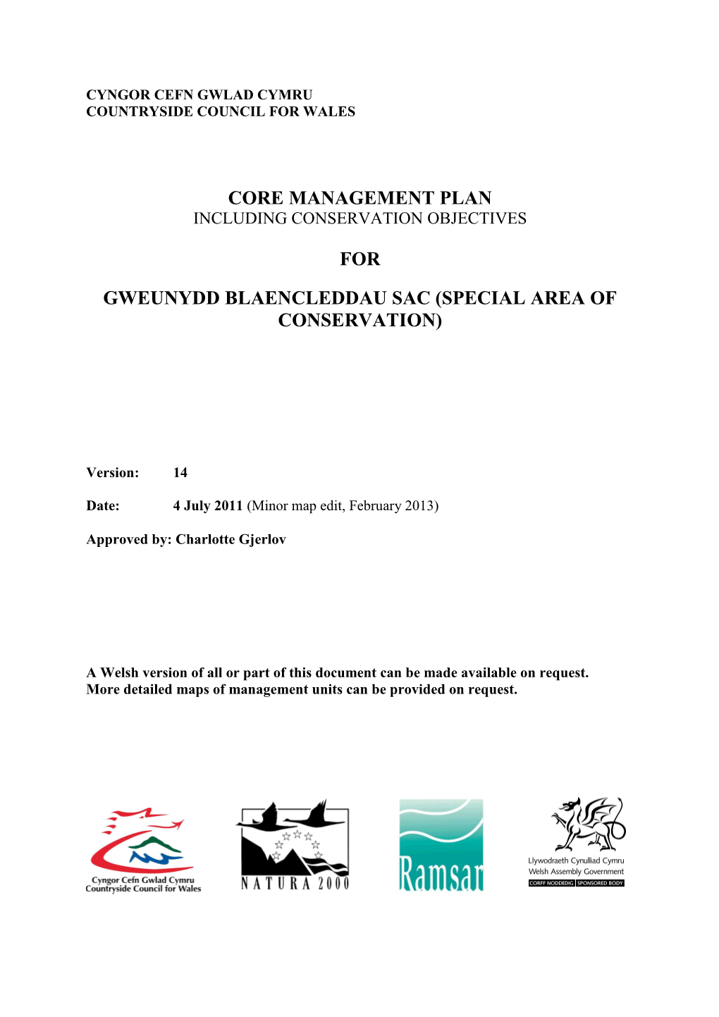 2013 02 06 Gweunydd Blaencleddau SAC Management Plan Eng