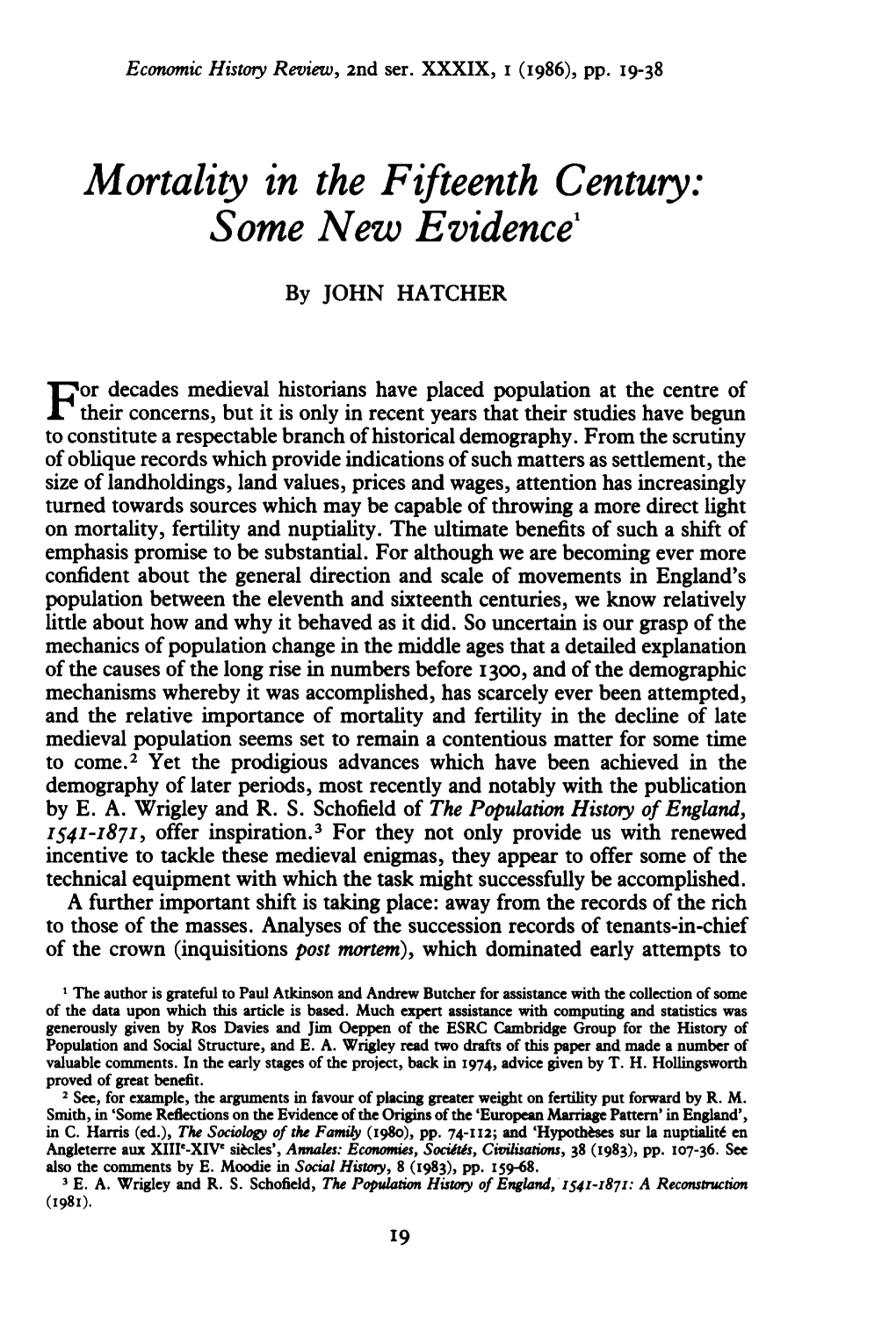 Mortality in the Fifteenth Century: Some New Evidence'