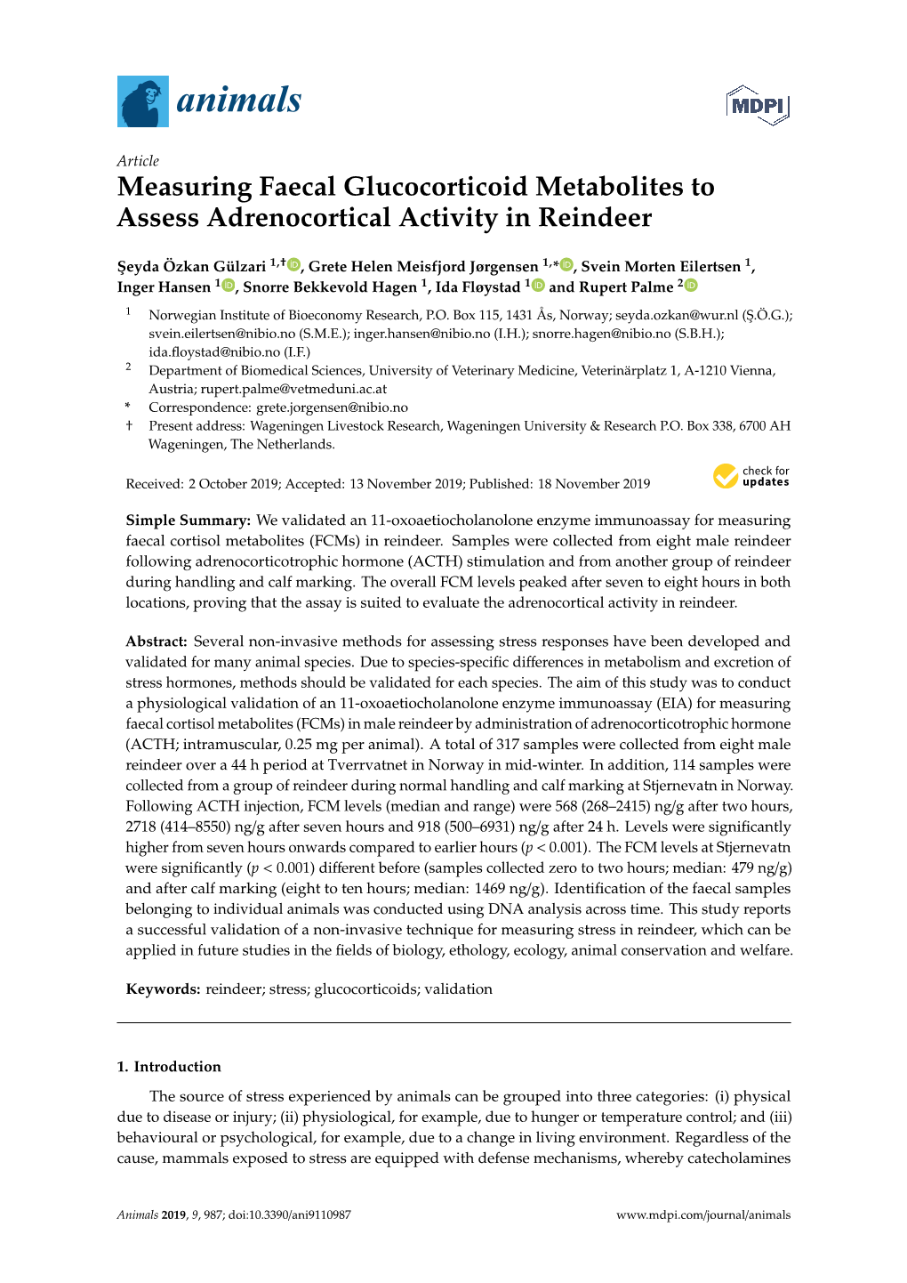Measuring Faecal Glucocorticoid Metabolites to Assess Adrenocortical Activity in Reindeer