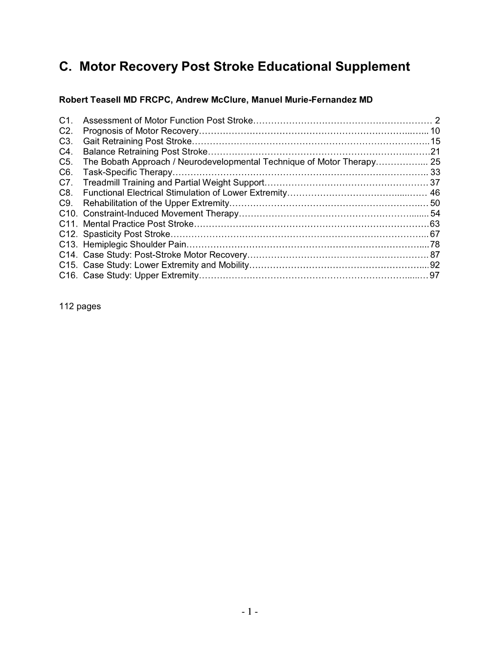 C. Motor Recovery Post Stroke Educational Supplement