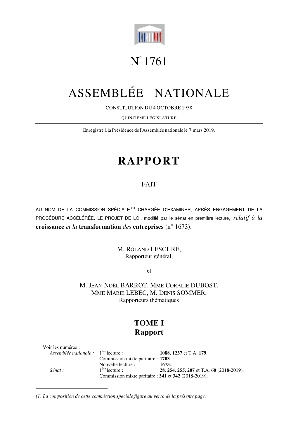 N° 1761 Assemblée Nationale