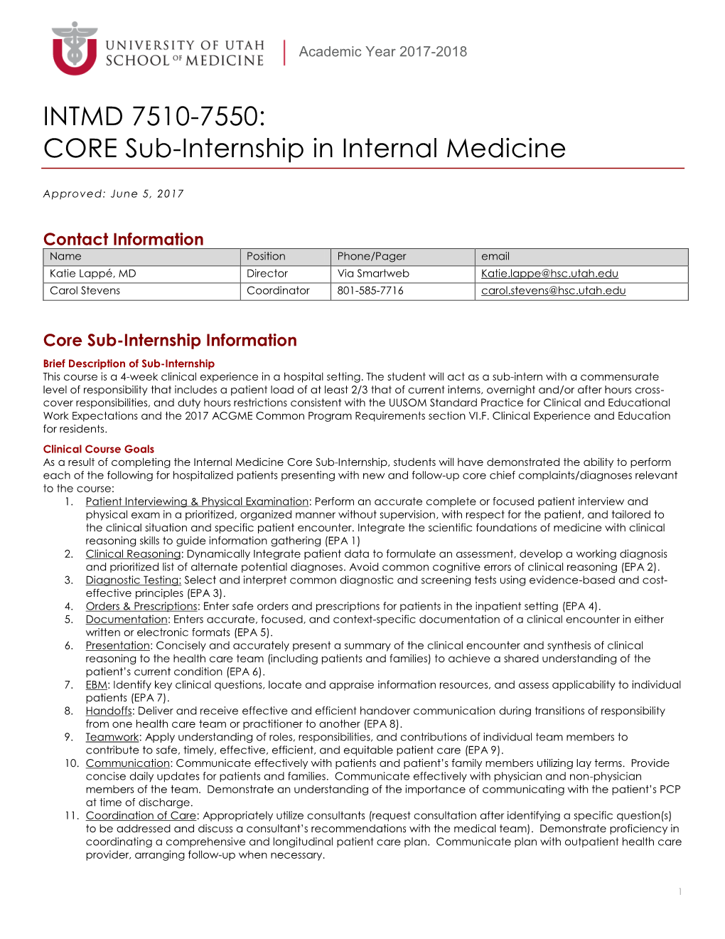 CORE Sub-Internship in Internal Medicine