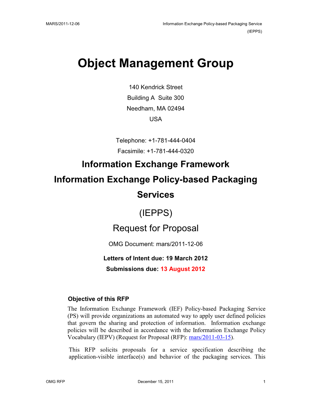 Information Exchange Policy-Based Packaging Service RFP