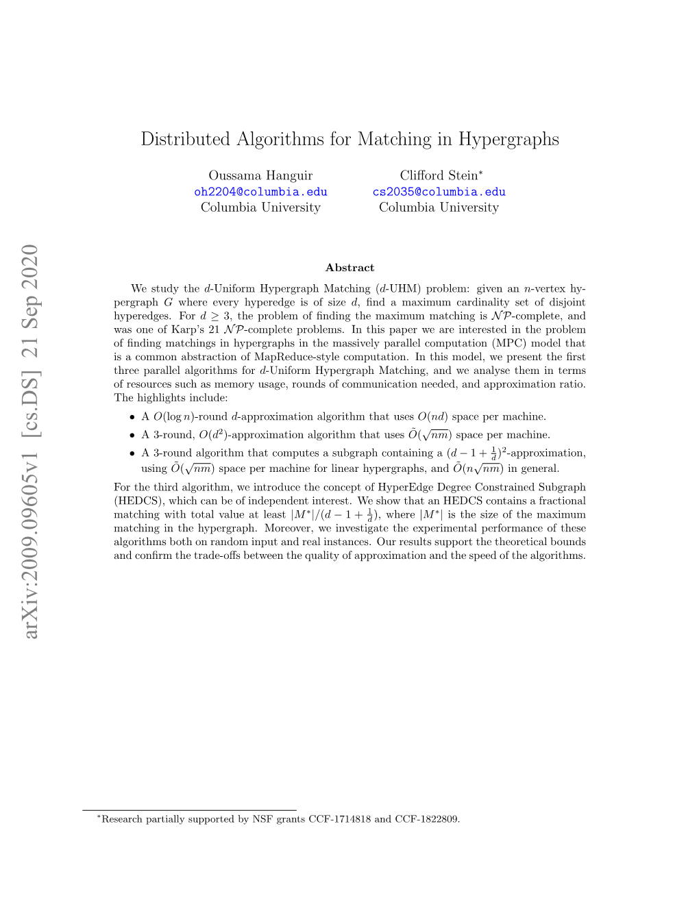 Distributed Algorithms for Matching in Hypergraphs