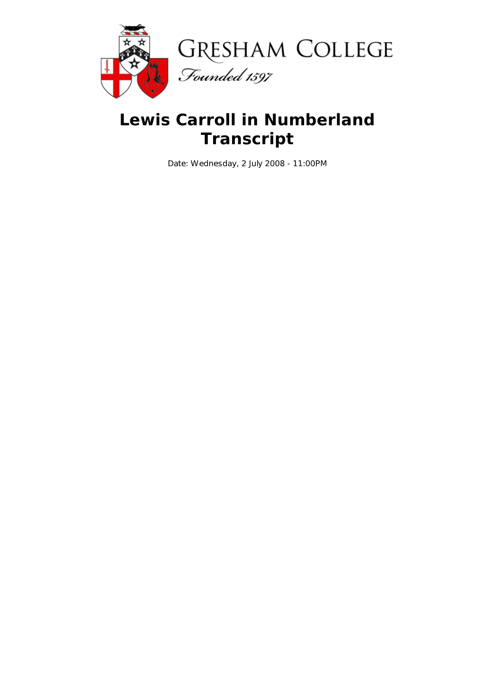 Lewis Carroll in Numberland Transcript