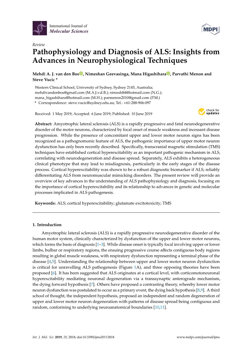 Pathophysiology and Diagnosis of ALS: Insights from Advances in Neurophysiological Techniques